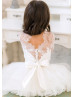 Elbow Sleeve Ivory Lace Tulle Floor Length Flower Girl Dress